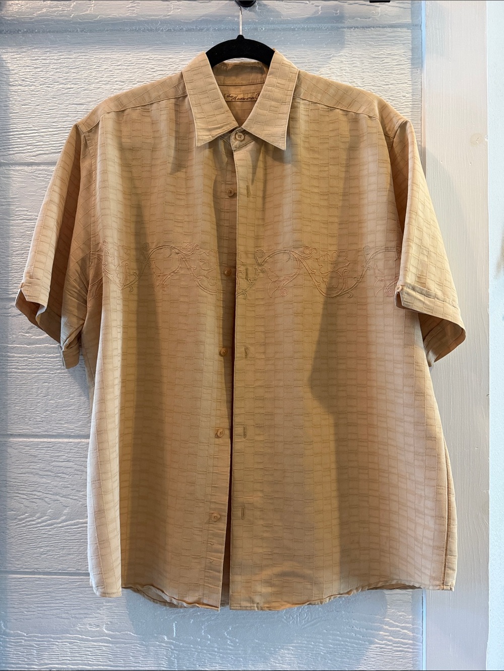 Havanera co Men's Short-Sleeve Button-Up Shirt in yellow/gold